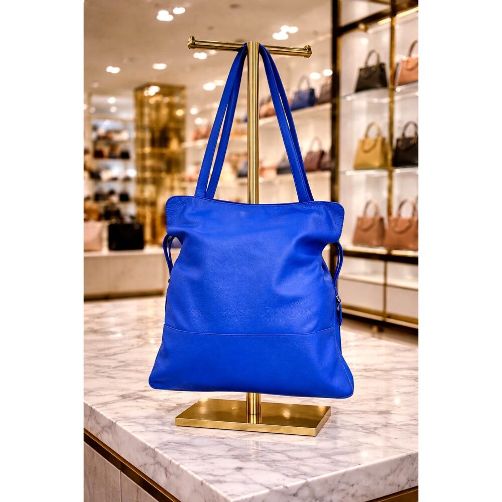 New York Cobalt Blue Leather Concealed Carry Tote w/ Nylon/Leather Clutch